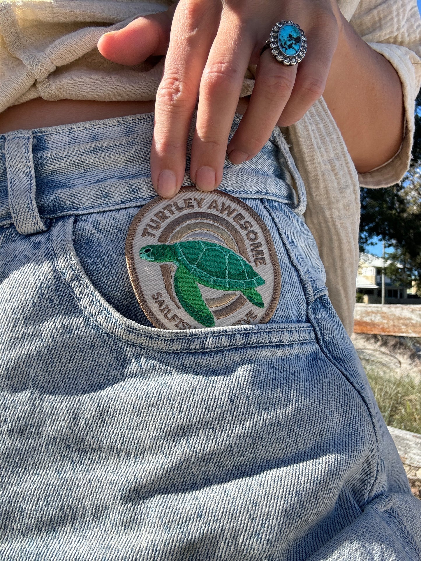 Embroidered Iron on Patch - Green Turtle