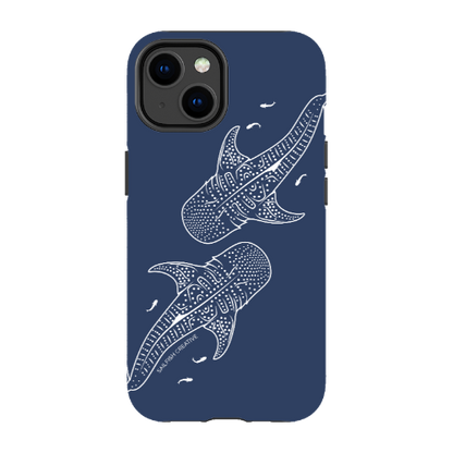 iPhone Tough Phone Case - Whale Sharks Outline Navy