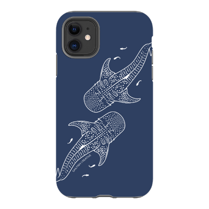 iPhone Tough Phone Case - Whale Sharks Outline Navy