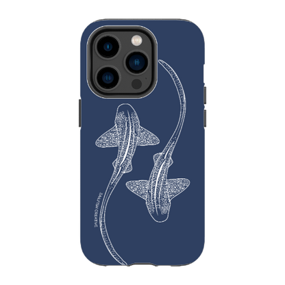 iPhone Tough Phone Case - Leopard Sharks Outline Navy