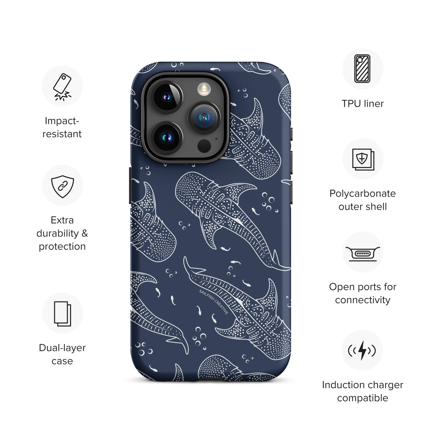 iPhone Tough Phone Case - Whale Sharks Pattern Navy