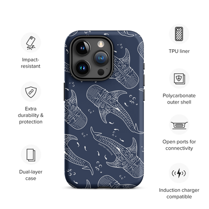 iPhone Tough Phone Case - Whale Sharks Pattern Navy