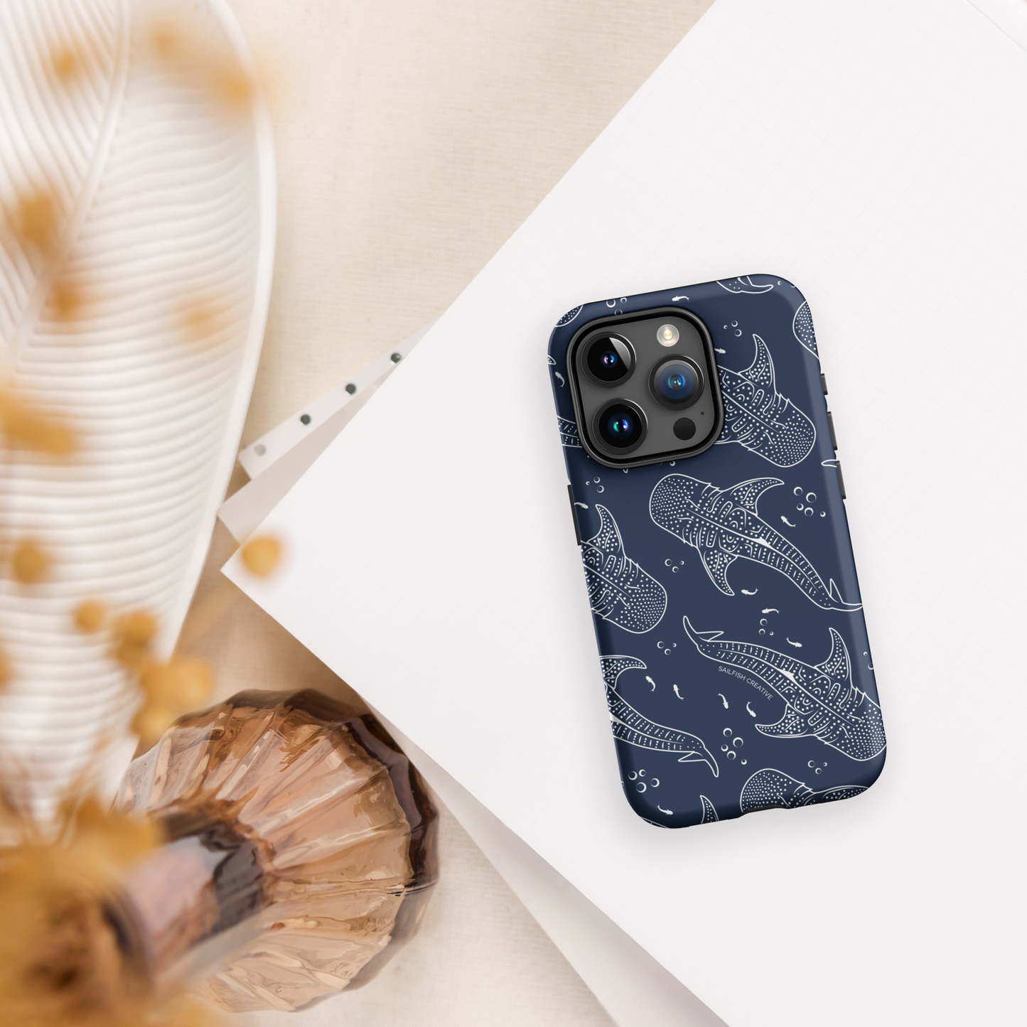 iPhone Tough Phone Case - Whale Sharks Pattern Navy