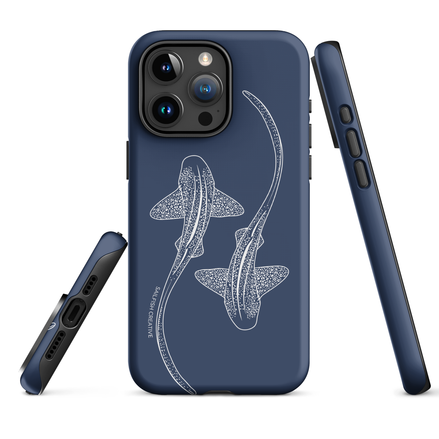 iPhone Tough Phone Case - Leopard Sharks Outline Navy