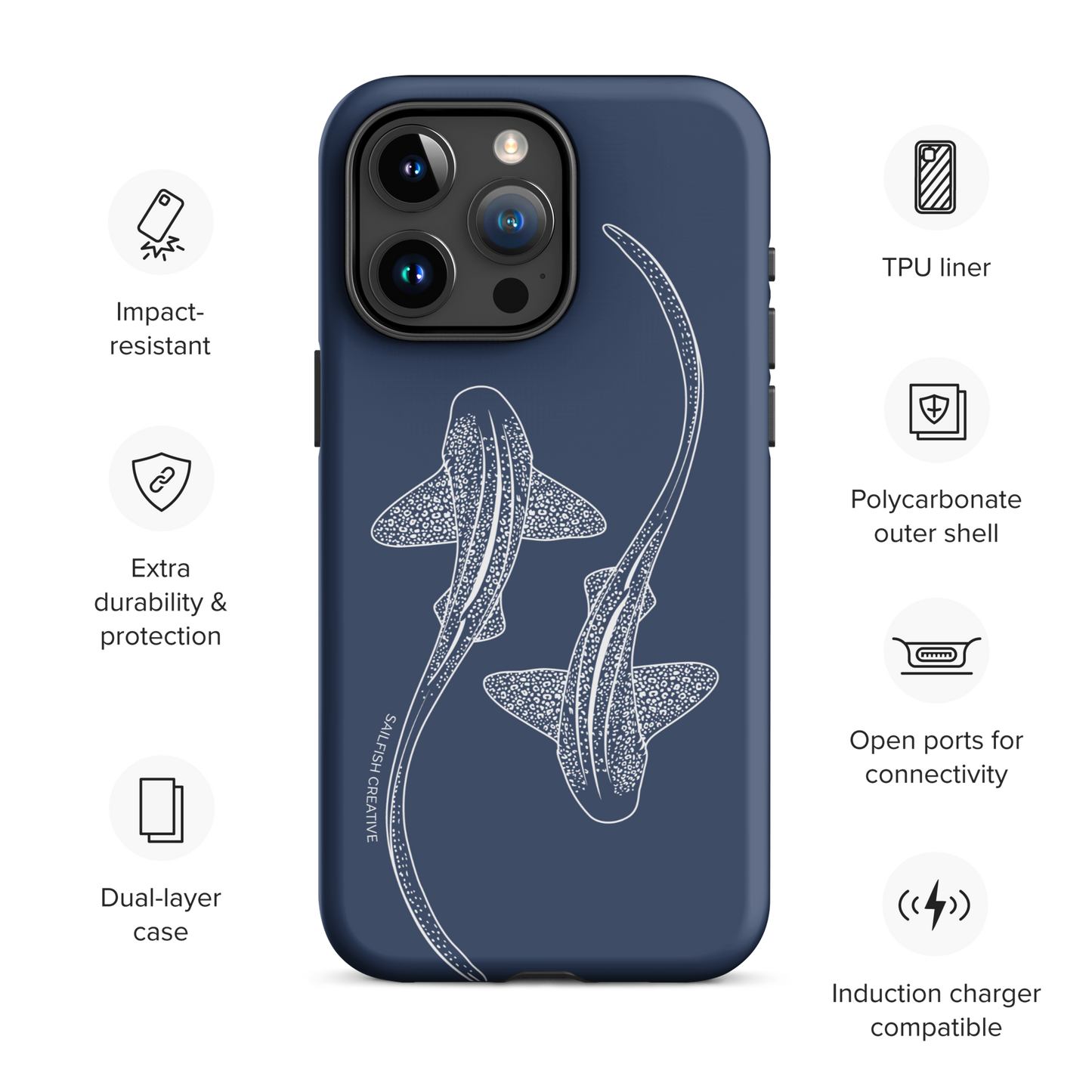 iPhone Tough Phone Case - Leopard Sharks Outline Navy