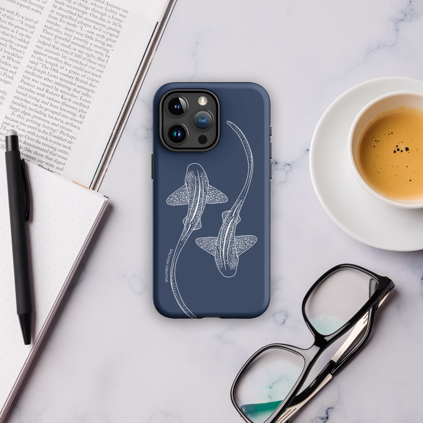 iPhone Tough Phone Case - Leopard Sharks Outline Navy