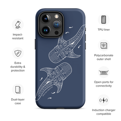 iPhone Tough Phone Case - Whale Sharks Outline Navy