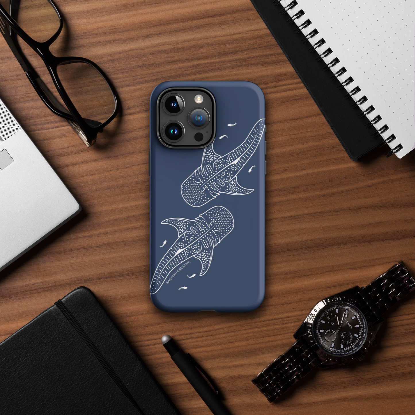 iPhone Tough Phone Case - Whale Sharks Outline Navy