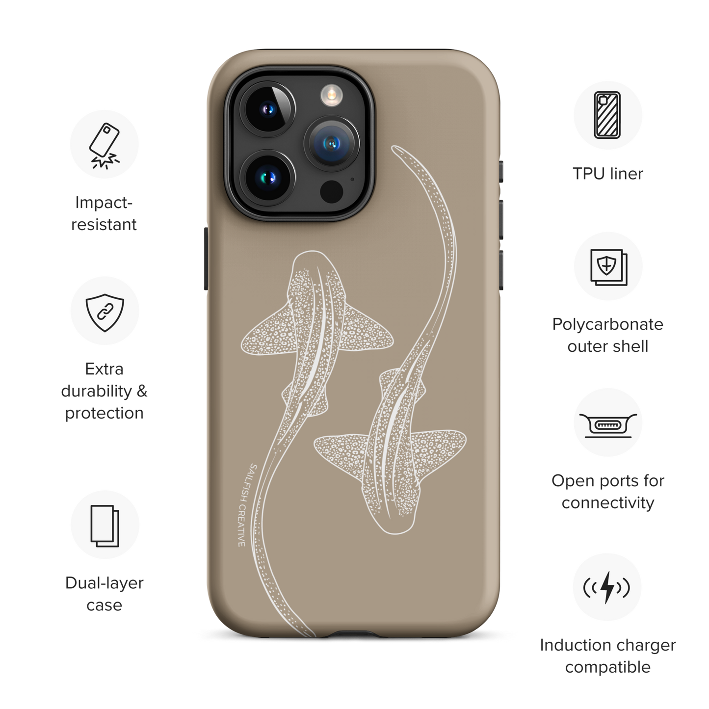 iPhone Tough Phone Case - Leopard Sharks Outline Natural