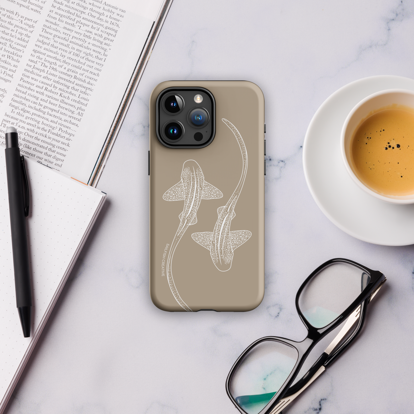 iPhone Tough Phone Case - Leopard Sharks Outline Natural