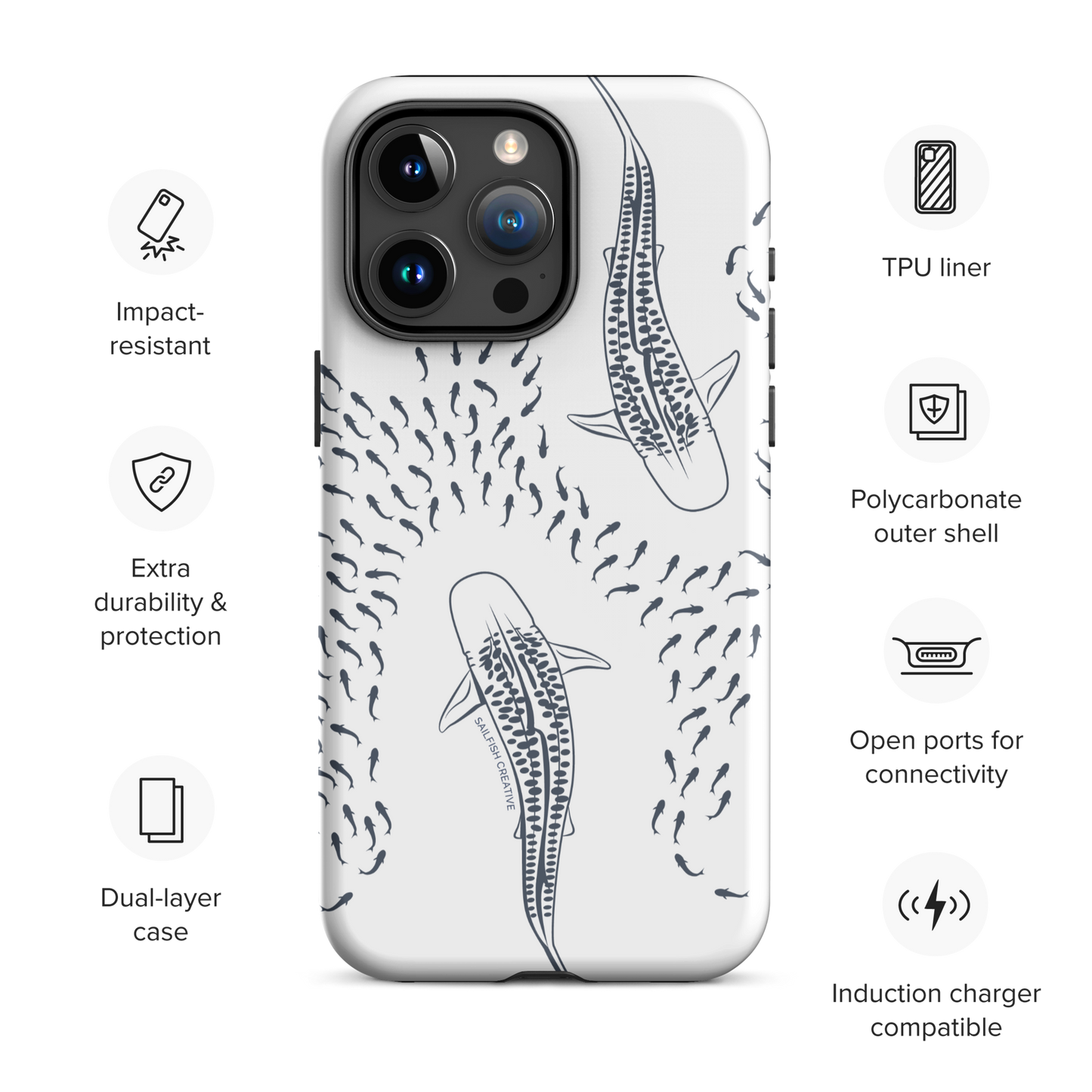 iPhone Tough Phone Case - Tiger Sharks Outline