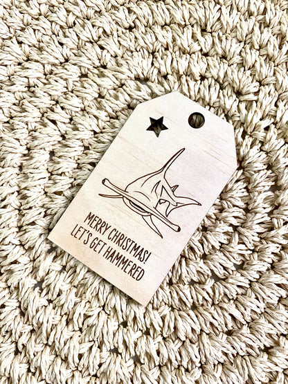 Wooden Christmas Swing Tag - Hammerhead Shark