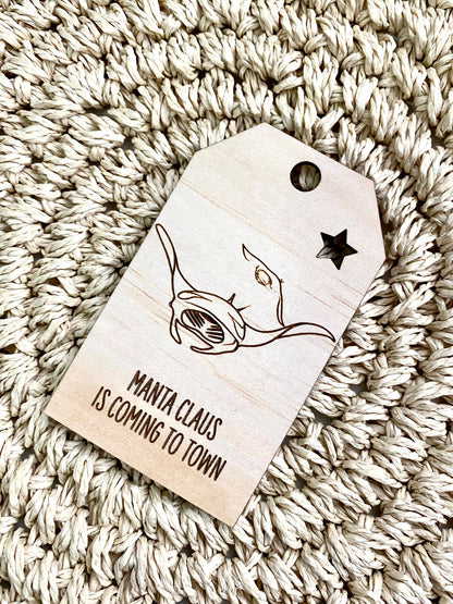 Wooden Christmas Swing Tag - Mantaray