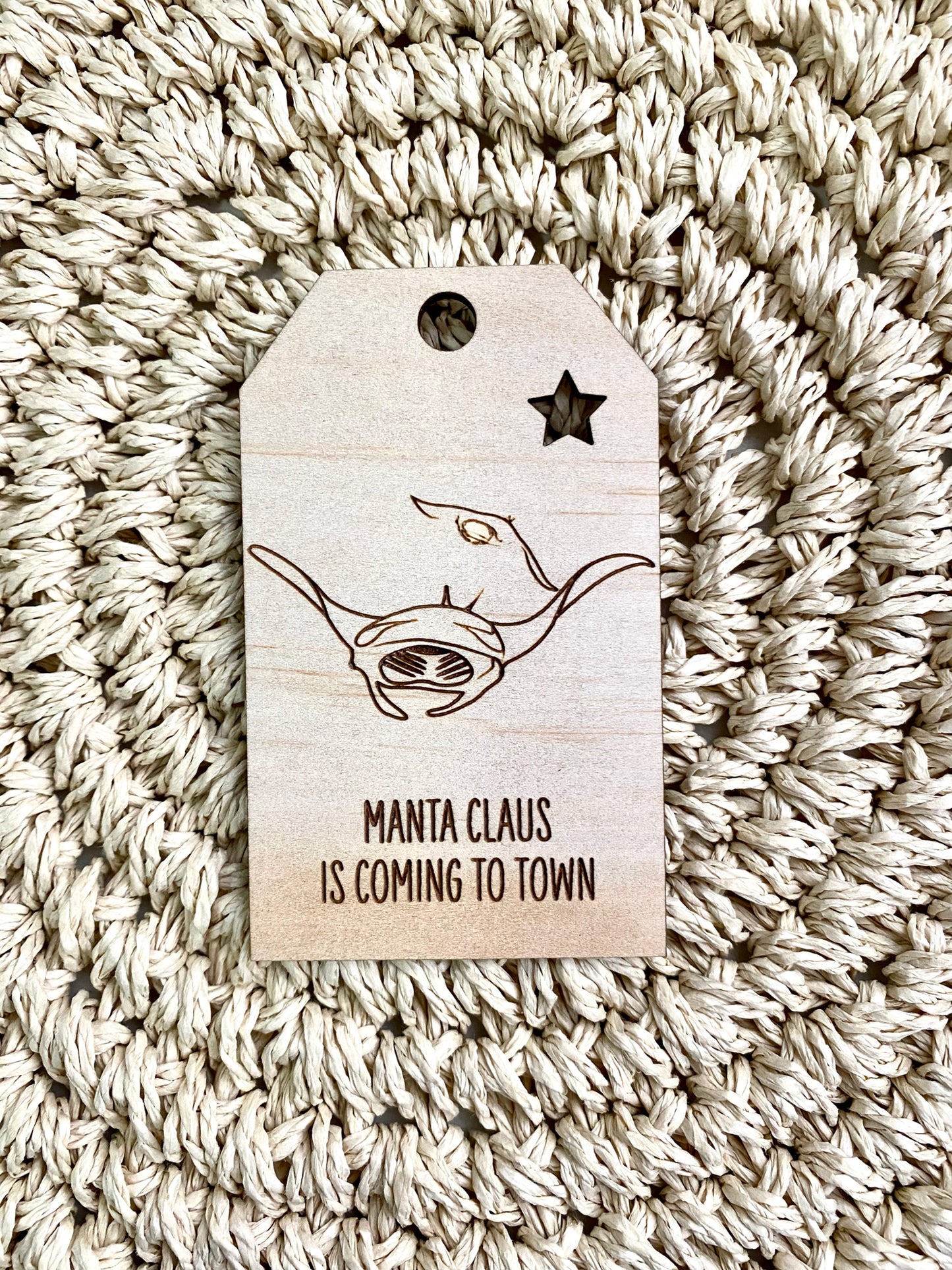 Wooden Christmas Swing Tag - Mantaray