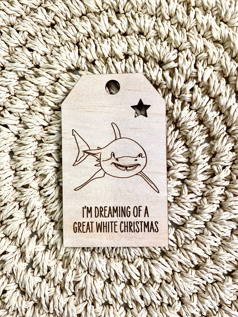 Wooden Christmas Swing Tag - Great White Shark